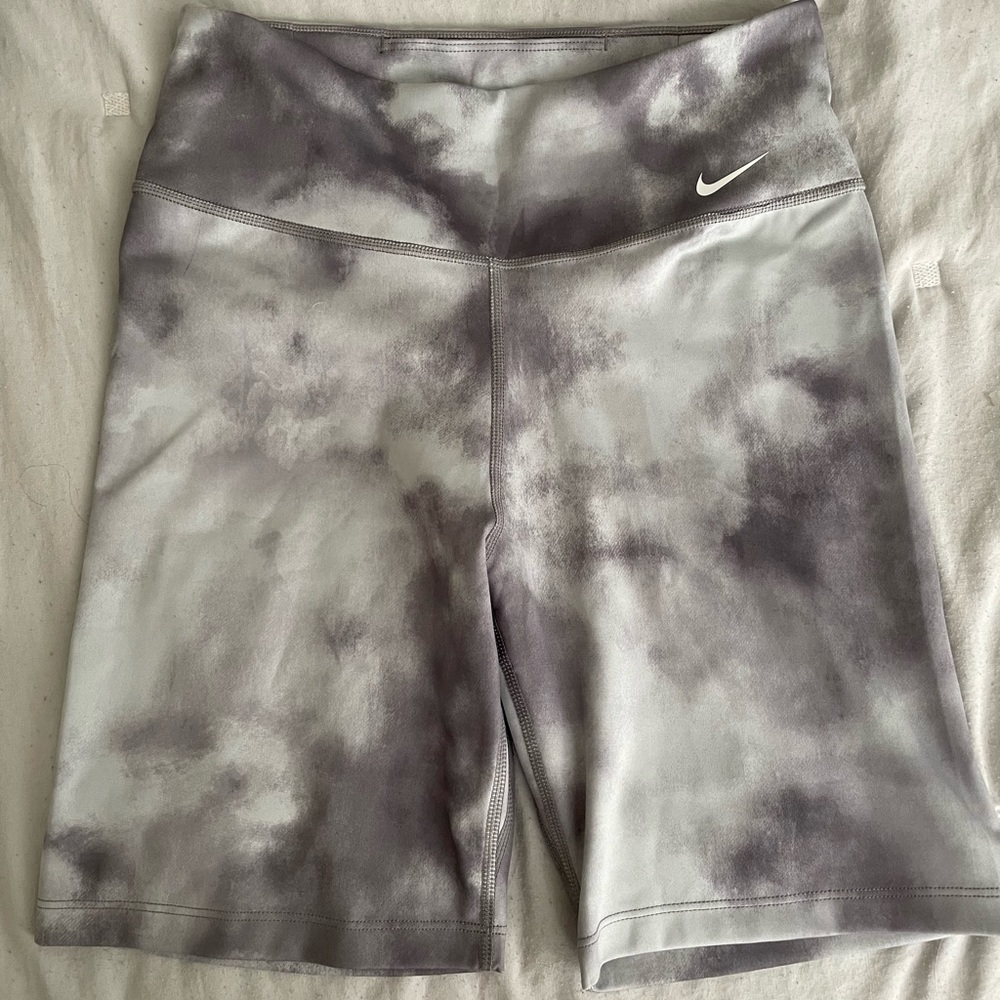 Grey & white tie dye Nike biker shorts